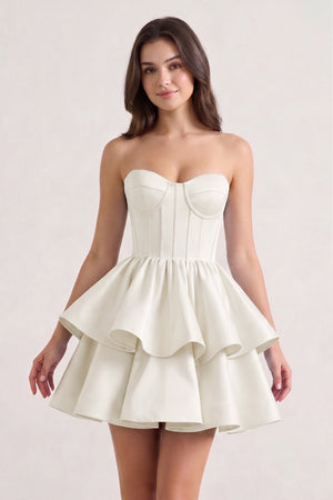 Ivory A Line Sweetheart Satin Ruffles Short Homecoming Dress - KISSPROM