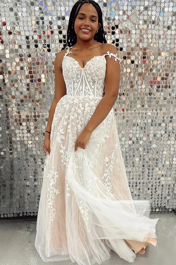 Mariana |A-line Sweetheart Lace Tulle Prom Dress with Slit