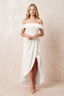 Ivory Off-the-Shoulder Sheath Velvet Midi Bridesmaid Dress - KISSPROM