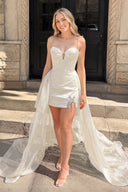 Ivory Bodycon Sweetheart Satin Short Homecoming Dress with Beading - KISSPROM