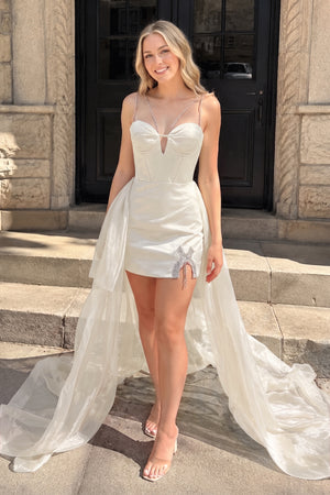 Ivory Bodycon Sweetheart Satin Short Homecoming Dress with Beading - KISSPROM
