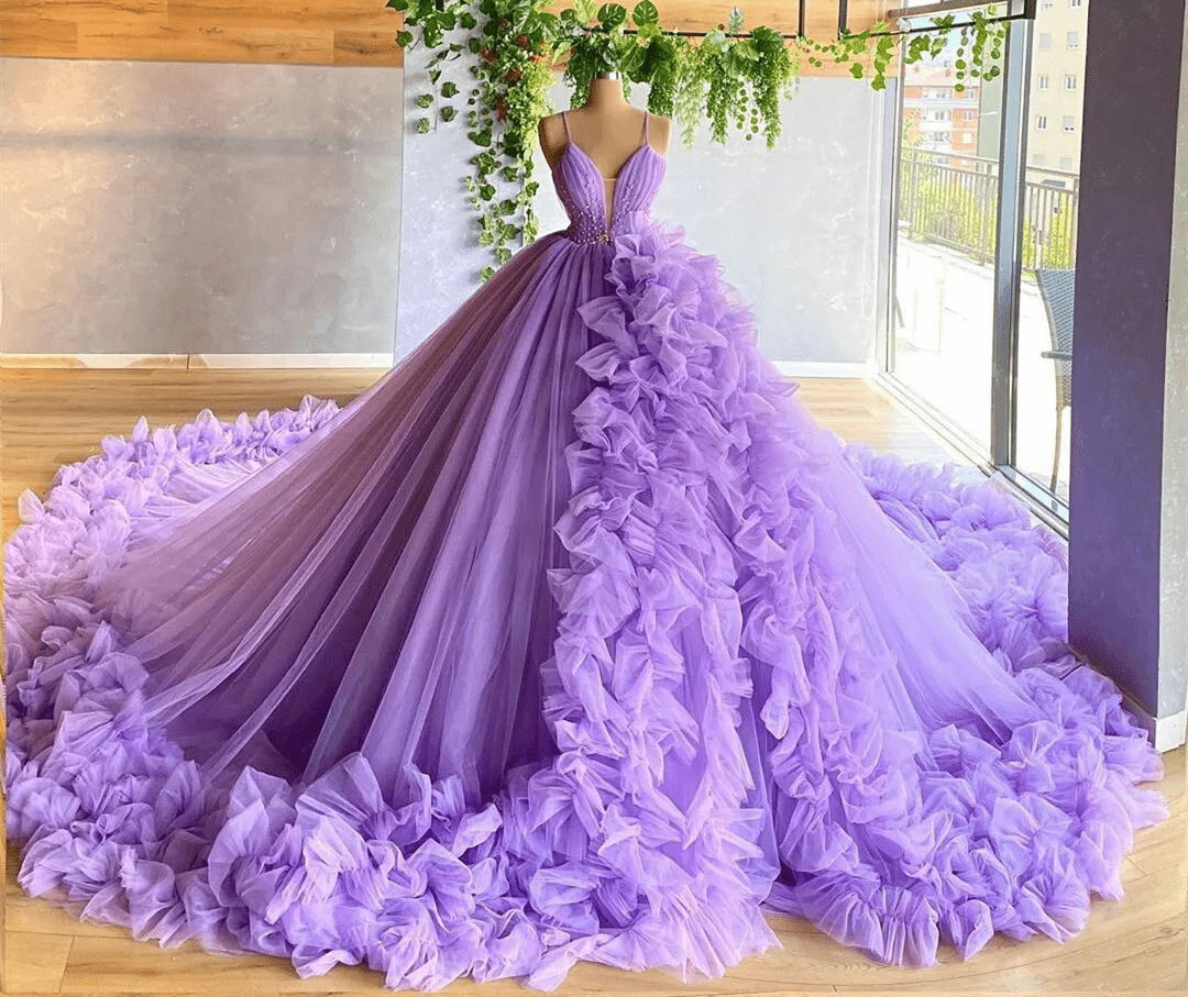 Purple A-line V Neck Tulle Ball Gown Purple Princess Dress Purple / 18 Purple A-line V Neck Tulle Ball Gown Purple Princess Dress Purple / 18