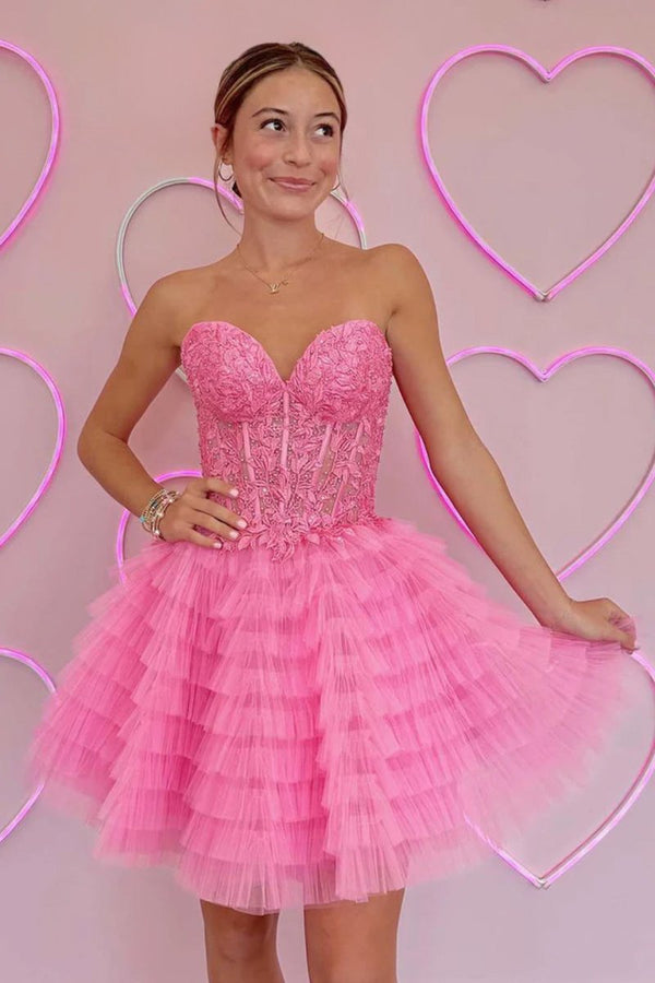 A-Line Ruffled Yellow Strapless Corset Short Homecoming Dress
