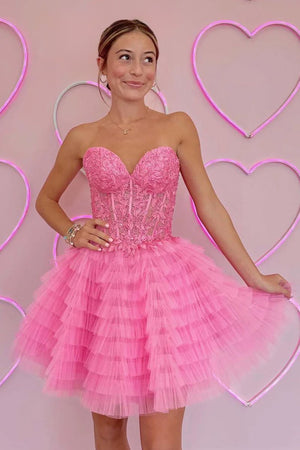 A-Line Ruffled Yellow Strapless Corset Short Homecoming Dress - KissProm