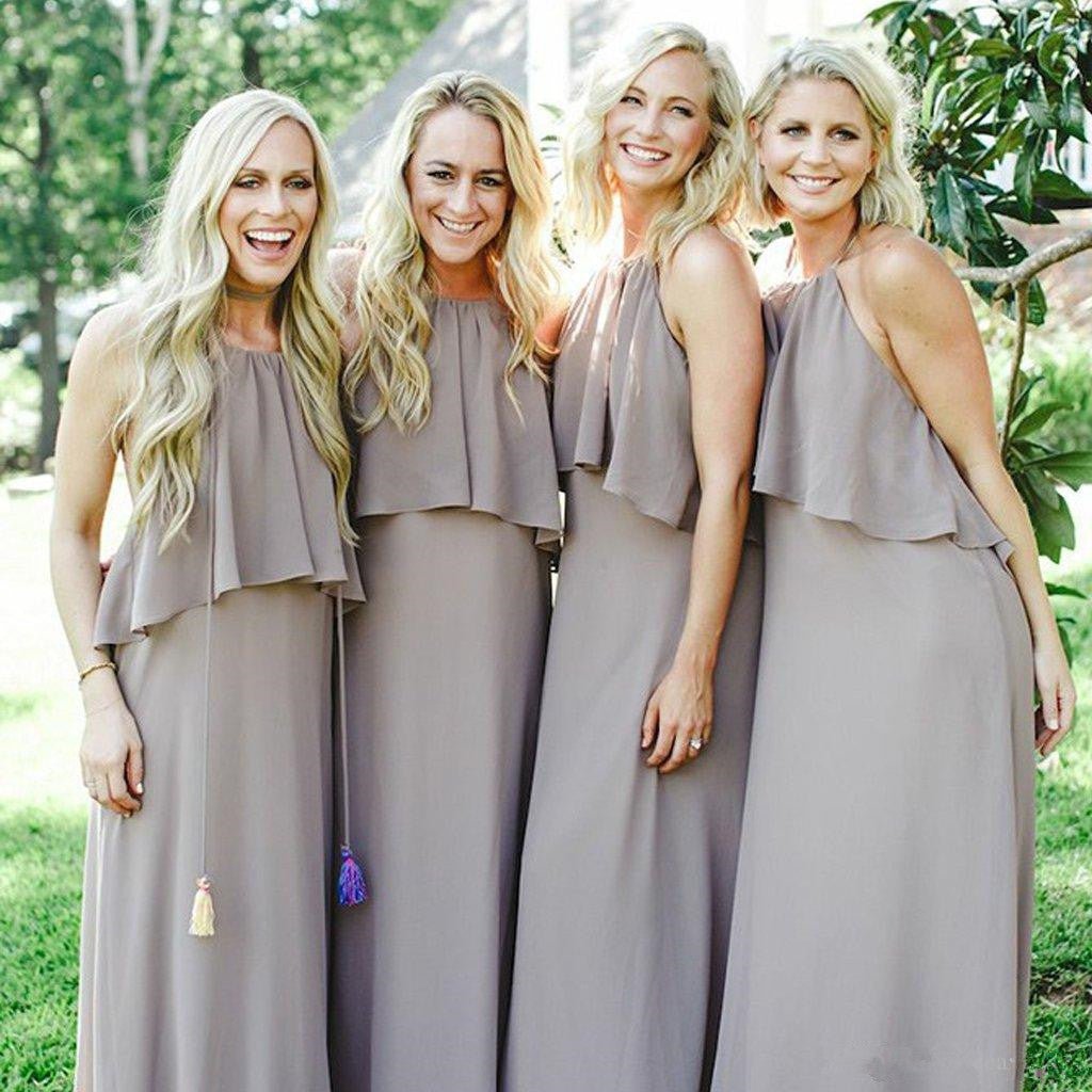 Jewel Chiffon and Ruffles Long Bridesmaid Dresses - KissProm