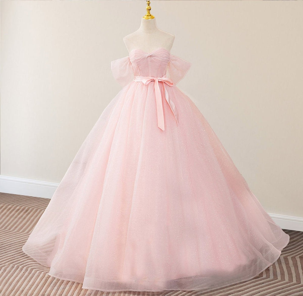 Silvia | Pink A Line Tulle Sweetheart Floor-Length Wedding Dress with Sashes