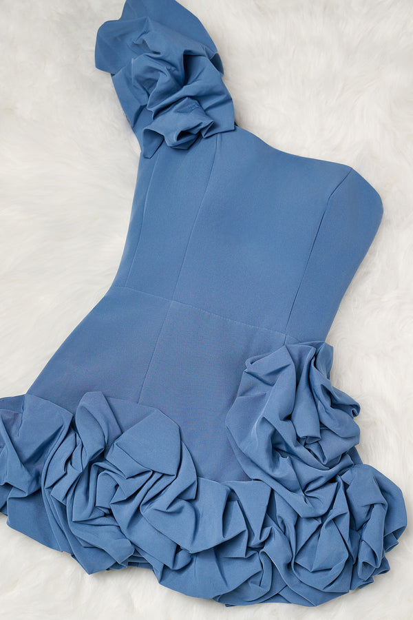 Ireka | Blue Strapless Bodycon Homecoming Dress With Ruffles - KissProm