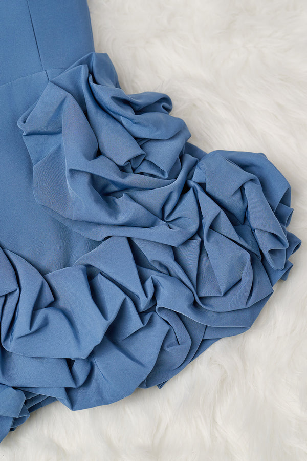 Ireka | Blue Strapless Bodycon Homecoming Dress With Ruffles - KissProm