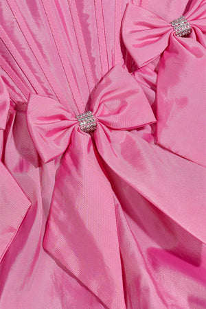 Pink Strapless Beaded Short Homecoming Dress with Bow - KISSPROM
