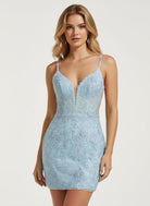 Juniper | Sky Blue - V-Neck Lace Short Homecoming Dress With Appliques