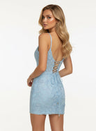 Juniper | Sky Blue - V-Neck Lace Short Homecoming Dress With Appliques