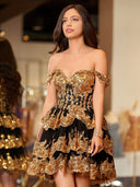 Everly | Gold Black - A-Line Sweetheart Tiered Short Homecoming Dress