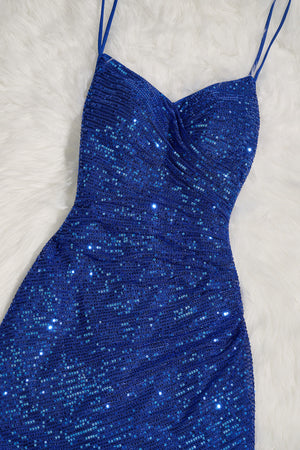 Royal Blue Sheath Sequin Lace Up Mini Party Dresses - KissProm