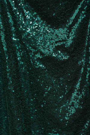 Dark Green Scoop Neck Mermaid Sequins Long Prom Dresses With Cutout - KissProm