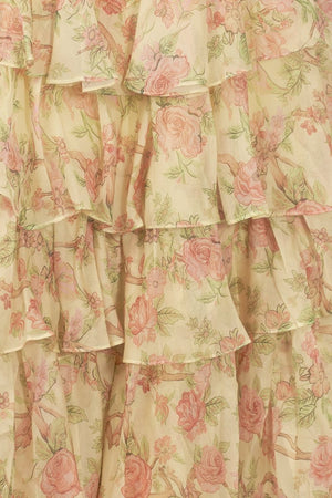 Yellow - Strapless A Line Floral Chiffon Ruffled Prom Dresses With Beading – Prom Dress by KissProm | Available at KissProm