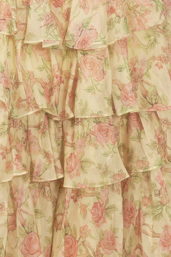 Yellow - Strapless A Line Floral Chiffon Ruffled Prom Dresses With Beading – Prom Dress by KissProm | Available at KissProm