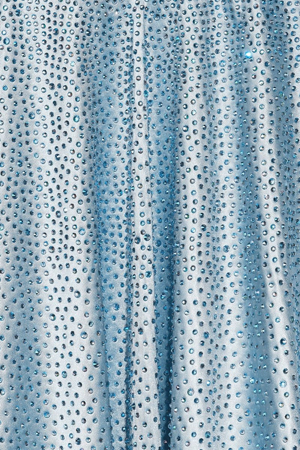 Sky Blue - Strapless A Line Satin Beaded Long Prom Dresses With Pockets - KissProm