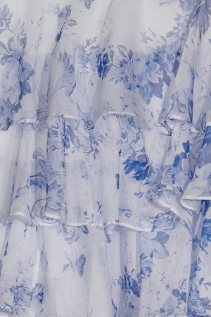 Blue Sweetheart A Line Floral Chiffon Ruffled Formal Prom Dresses With Appliques - KissProm