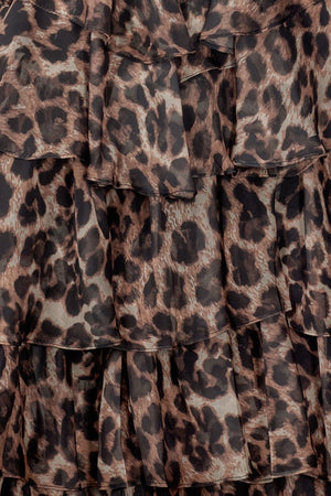 Leopard Strapless A Line Chiffon Ruffled Long Prom Dresses With Appliques - KissProm