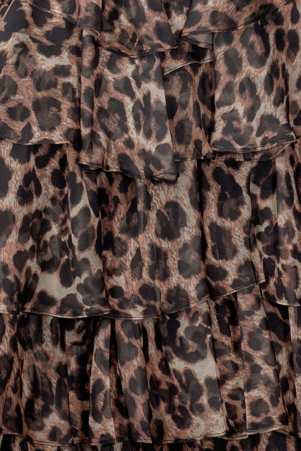 Leopard Strapless A Line Chiffon Ruffled Long Prom Dresses With Appliques - KissProm