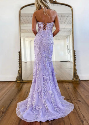 Evie |Mermaid Strapless Lace Prom Dress With Appliques