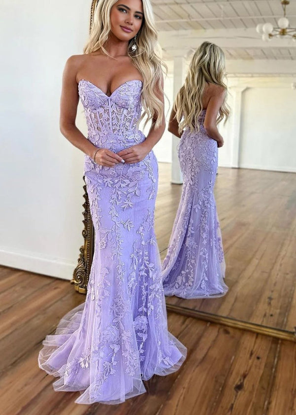 Evie |Mermaid Strapless Lace Prom Dress With Appliques