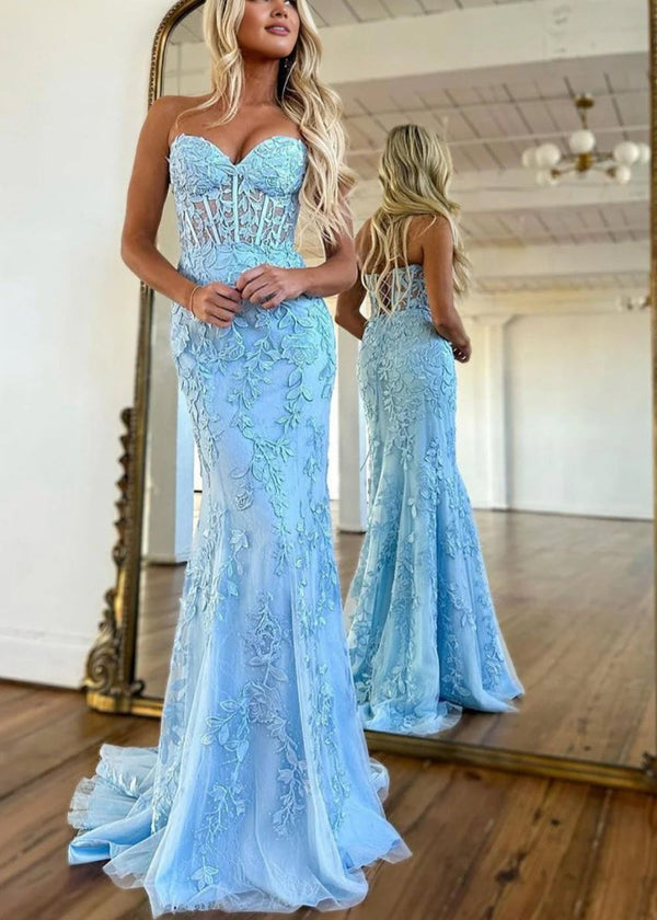 Evie |Mermaid Strapless Lace Prom Dress With Appliques