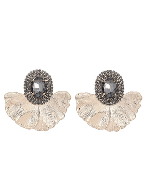 Royal Blue Rhinestones Leaf Floral Oval Earrings - KissProm
