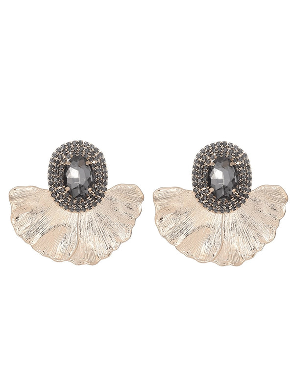 Royal Blue Rhinestones Leaf Floral Oval Earrings - KissProm