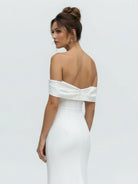 Hathaway | Mermaid Satin Off - the - Shoulder Sheath Wedding Dress with Zipper and Slit - KissProm