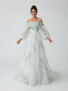Danica | A - Line Floral Appliqued Majesty Bridal Wedding Dress with Ruffles - KissProm