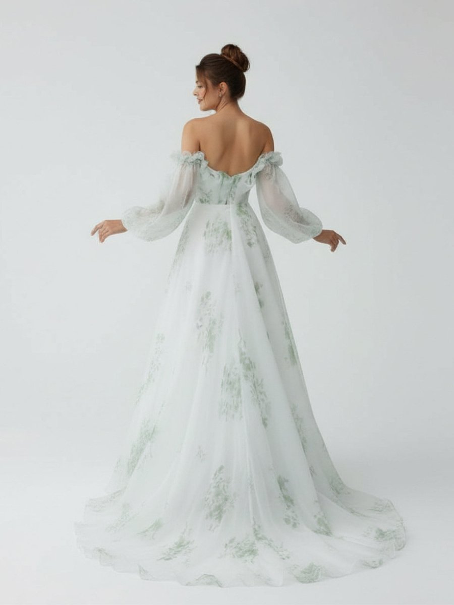 Danica | A - Line Floral Appliqued Majesty Bridal Wedding Dress with Ruffles - KissProm