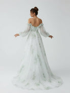 Danica | A - Line Floral Appliqued Majesty Bridal Wedding Dress with Ruffles - KissProm