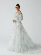 Danica | A - Line Floral Appliqued Majesty Bridal Wedding Dress with Ruffles - KissProm