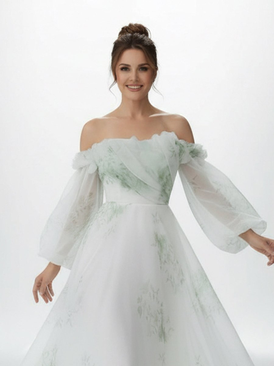 Danica | A - Line Floral Appliqued Majesty Bridal Wedding Dress with Ruffles - KissProm