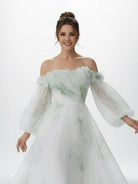 Danica | A - Line Floral Appliqued Majesty Bridal Wedding Dress with Ruffles - KissProm