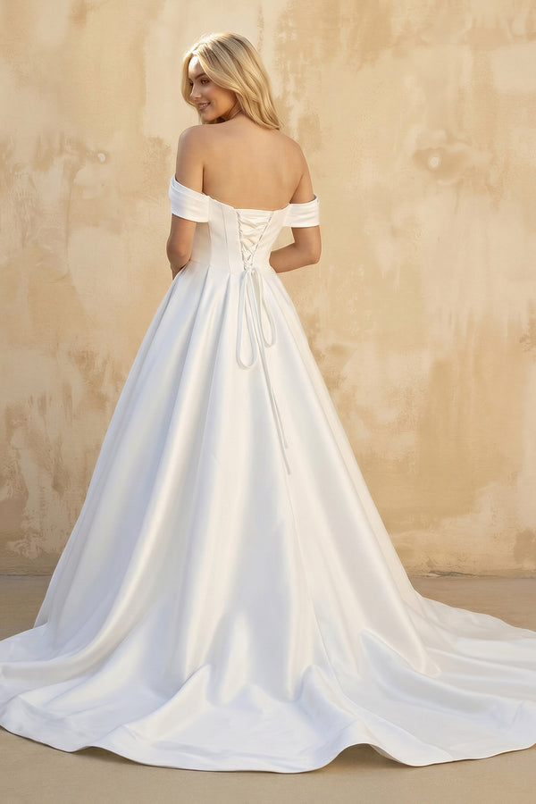 Elegant Gown Off the Shoulder White Satin Wedding Dresses
