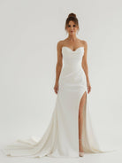 Sia | Mermaid Strapless Satin Wedding Dress With Convenient Detachable Skirt - KissProm