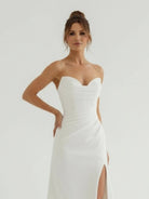 Sia | Mermaid Strapless Satin Wedding Dress With Convenient Detachable Skirt - KissProm