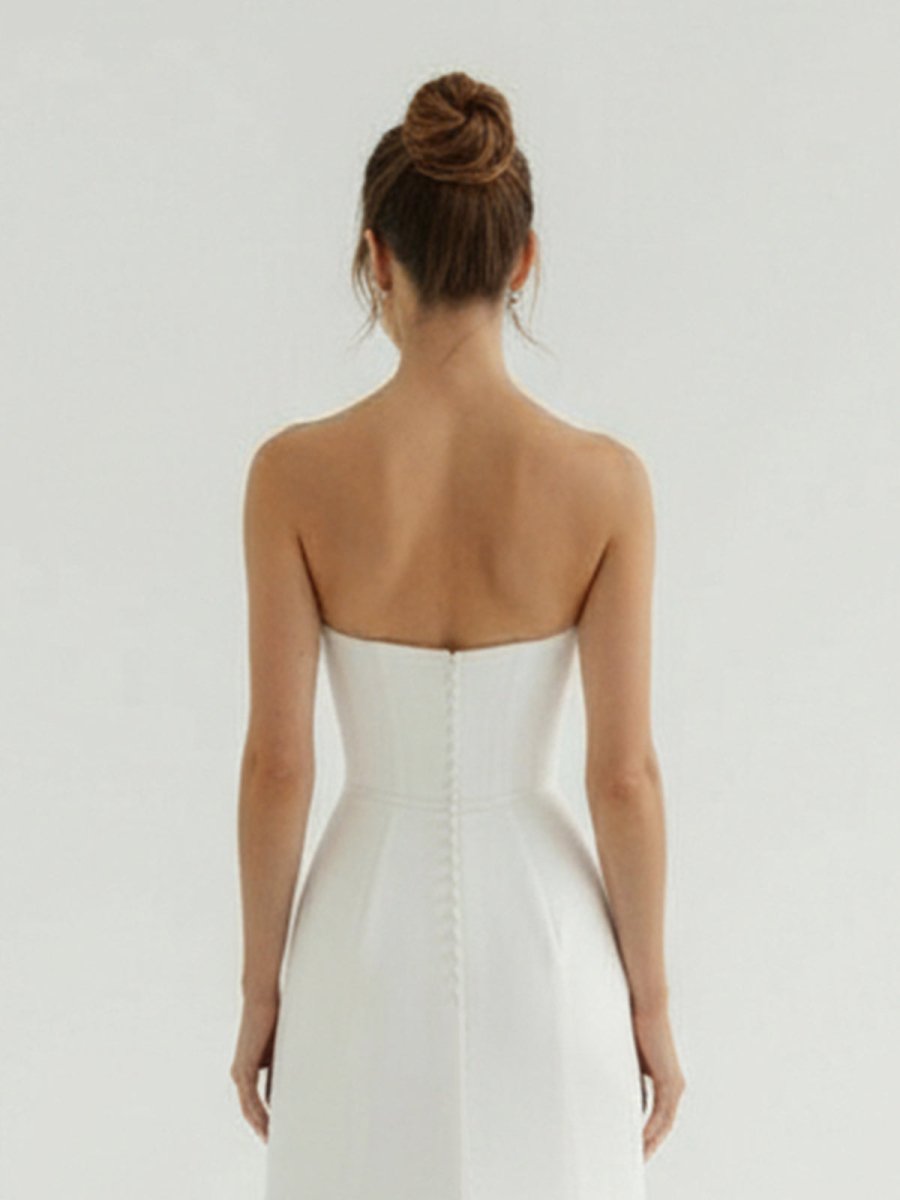 Sia | Mermaid Strapless Satin Wedding Dress With Convenient Detachable Skirt - KissProm