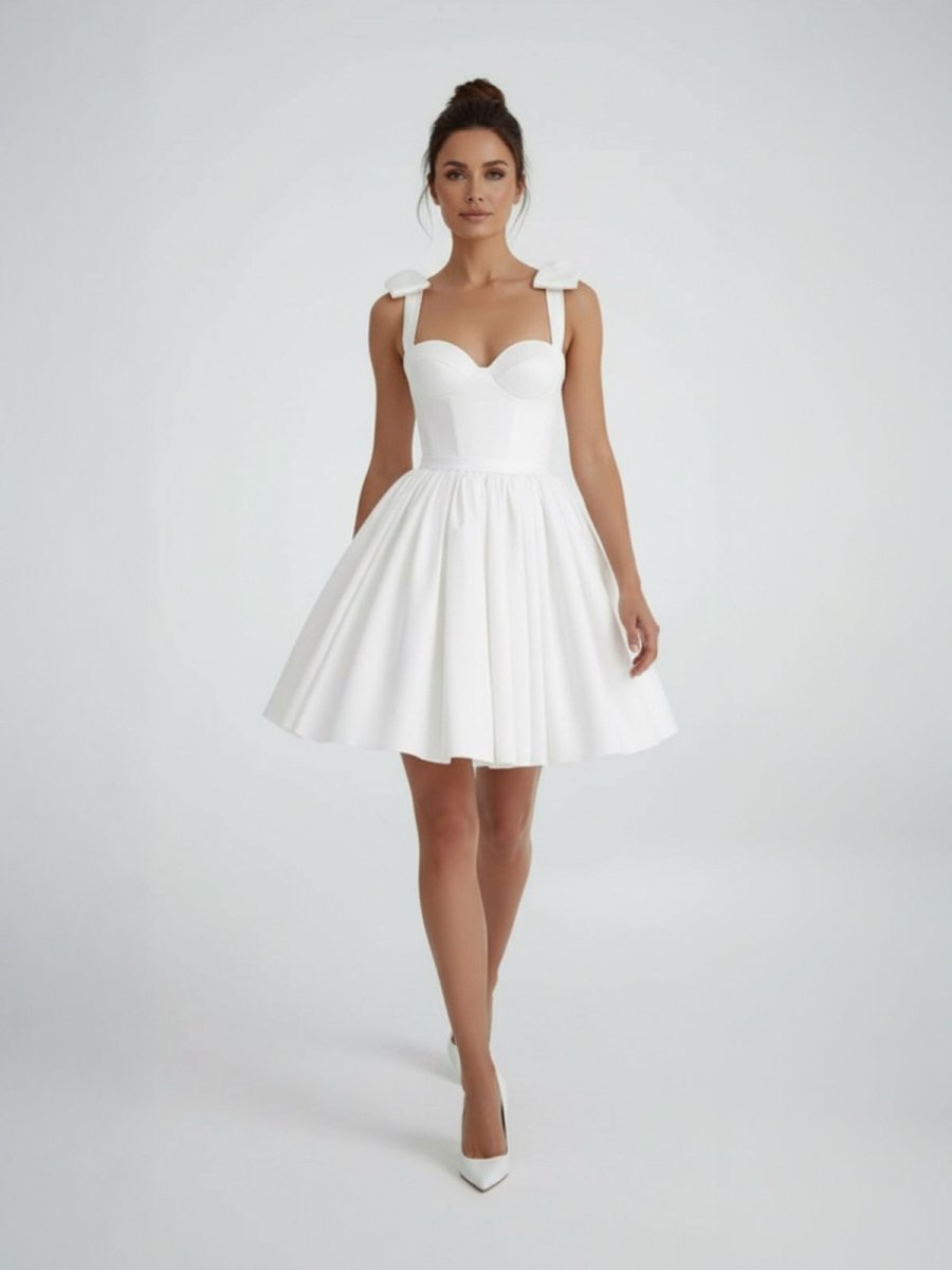 Sweet A - Line Sweetheart Sleeveless Short Satin Wedding Dresses - KissProm
