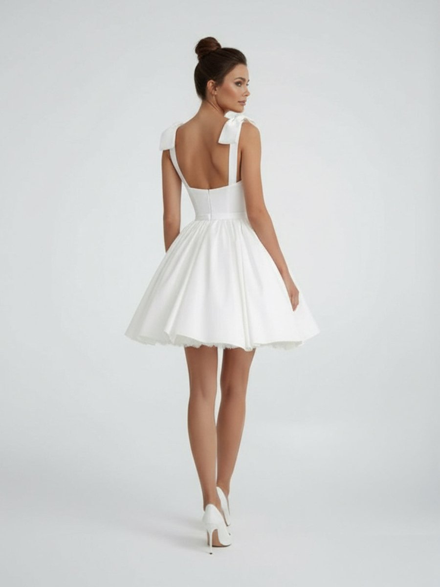Sweet A - Line Sweetheart Sleeveless Short Satin Wedding Dresses - KissProm