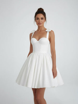 Sweet A - Line Sweetheart Sleeveless Short Satin Wedding Dresses - KissProm