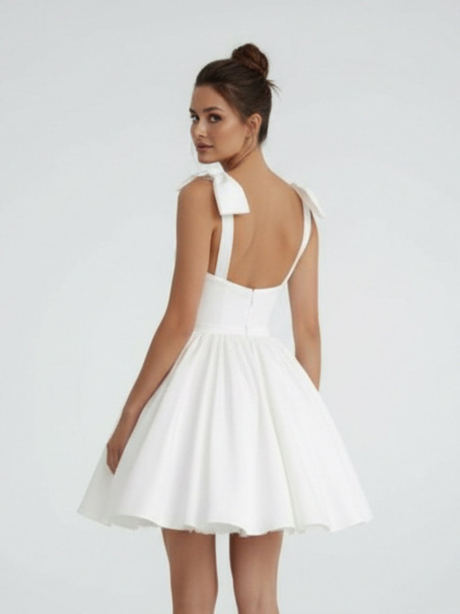 Sweet A - Line Sweetheart Sleeveless Short Satin Wedding Dresses - KissProm