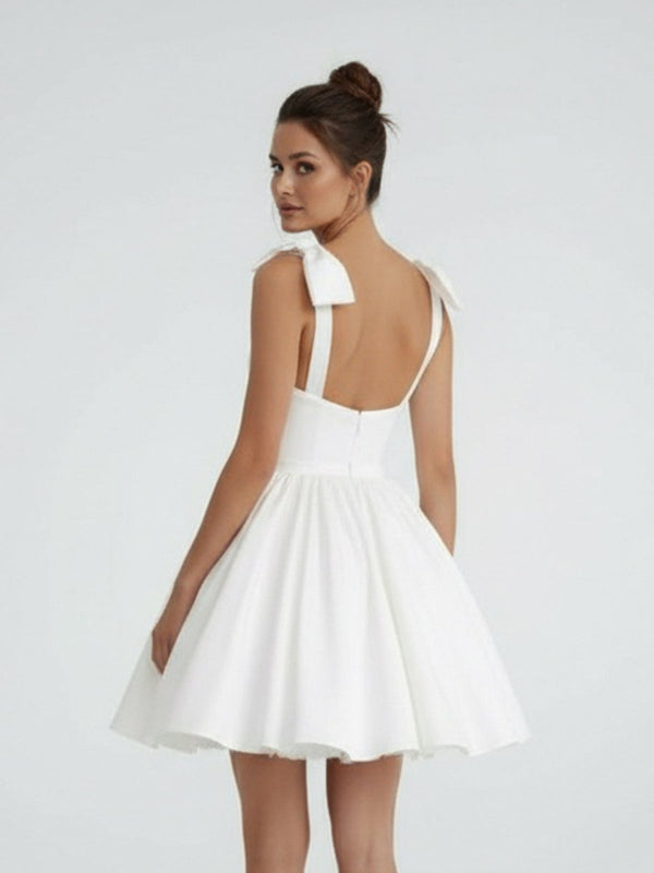 Sweet A - Line Sweetheart Sleeveless Short Satin Wedding Dresses - KissProm