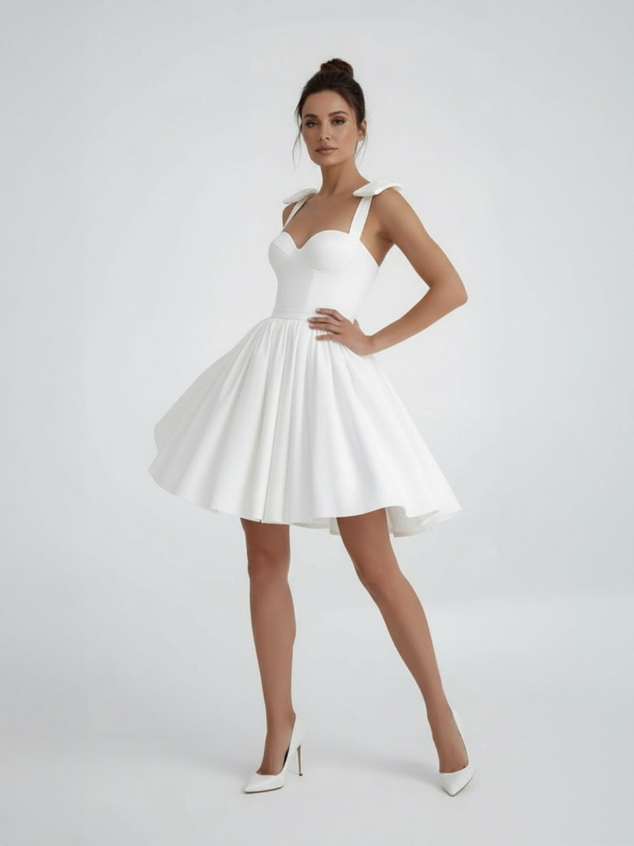 Sweet A - Line Sweetheart Sleeveless Short Satin Wedding Dresses - KissProm
