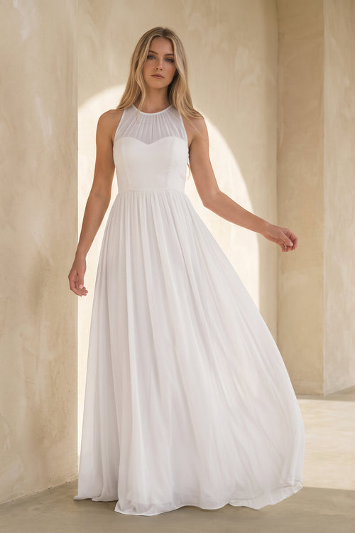 Elegant Bohemian Sleeveless Long A Line Chiffon Wedding Dresses