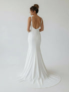 Simple Mermaid Scoop Neck Backless Satin Wedding Dresses - KissProm