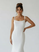 Simple Mermaid Scoop Neck Backless Satin Wedding Dresses - KissProm