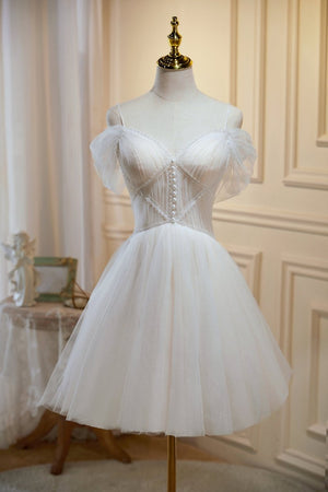 Ivory A-line V Neck Tulle Homecoming Dresses - KissProm